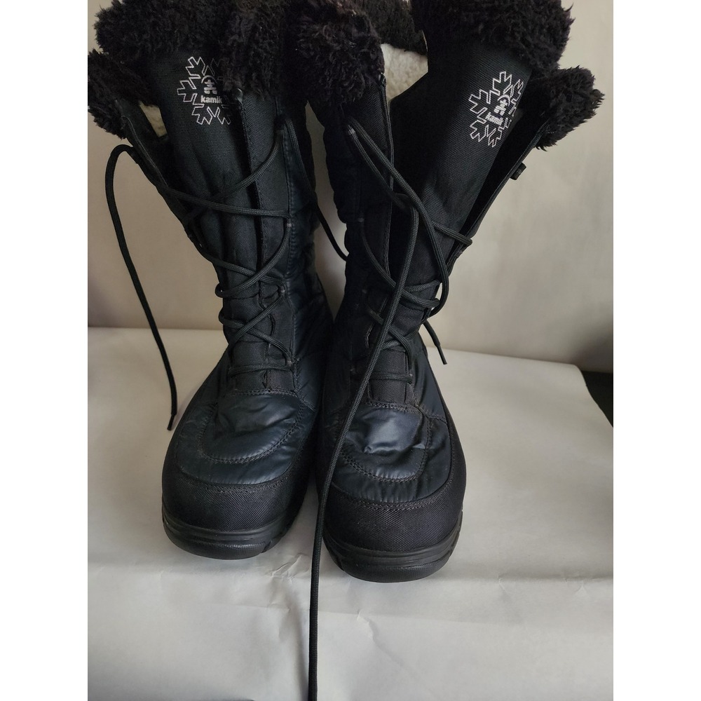 Kamik NewYork Women Black Waterproof Quilted Winter Snow Boots Size 10 Faux Fur